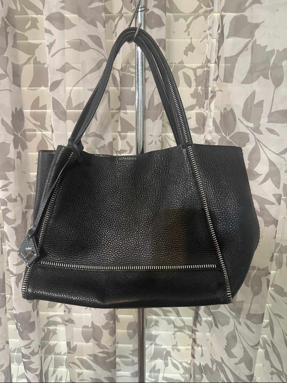 Botkier Black Leather Tote Bag with Zipper Accents
